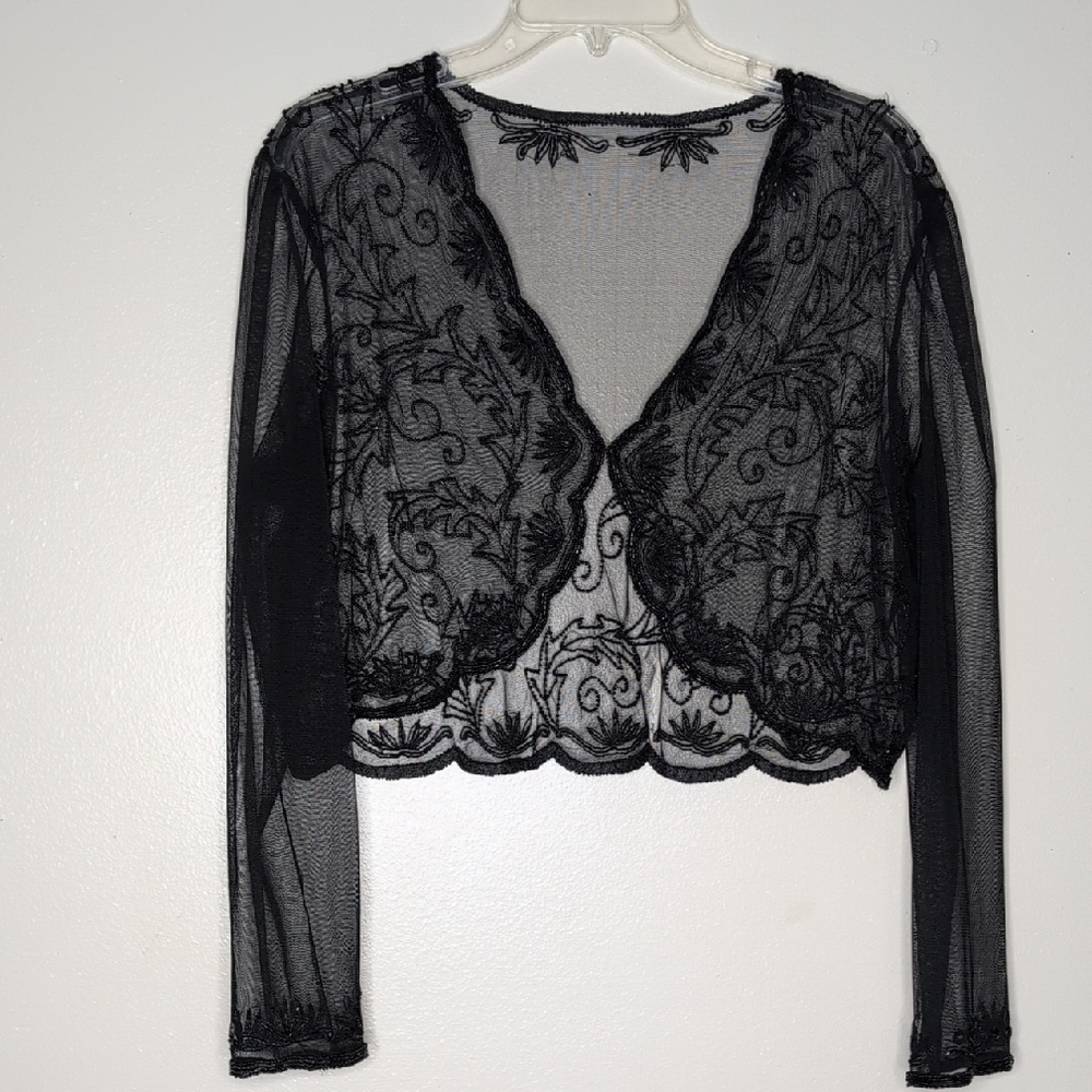 Beaded Mesh Jacket Sequin Fairy Whimsical Gothic Y2K Bolero Size M
